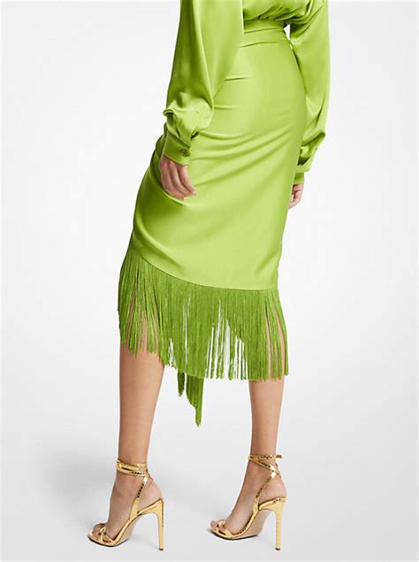 michael kors green tropical sarong fring skirt|Michael Kors Collection Fringe Charmeuse Sarong Skirt.